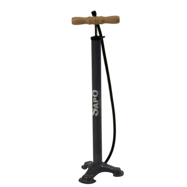 Pompa da pavimento N.4 con manico in legno ergonomico e raccordo avvitabile Junior nera 5 bar / 70 psi